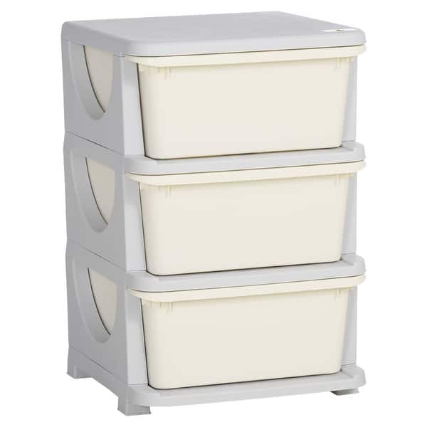 slide 2 of 11, 3 Tier Kids Storage Unit, 3 Drawer Chest Toy Organizer Plastic Bins for Kids Bedroom Nursery Kindergarten Living Room Cream