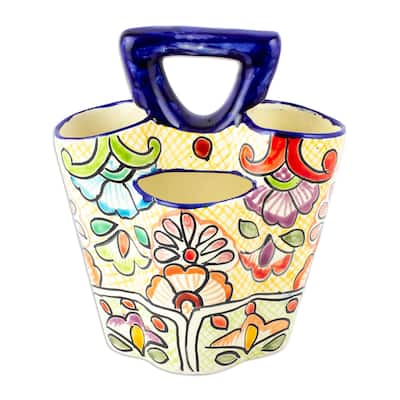 Novica Handmade Sunny Colonial Cutlery Ceramic Silverware Server