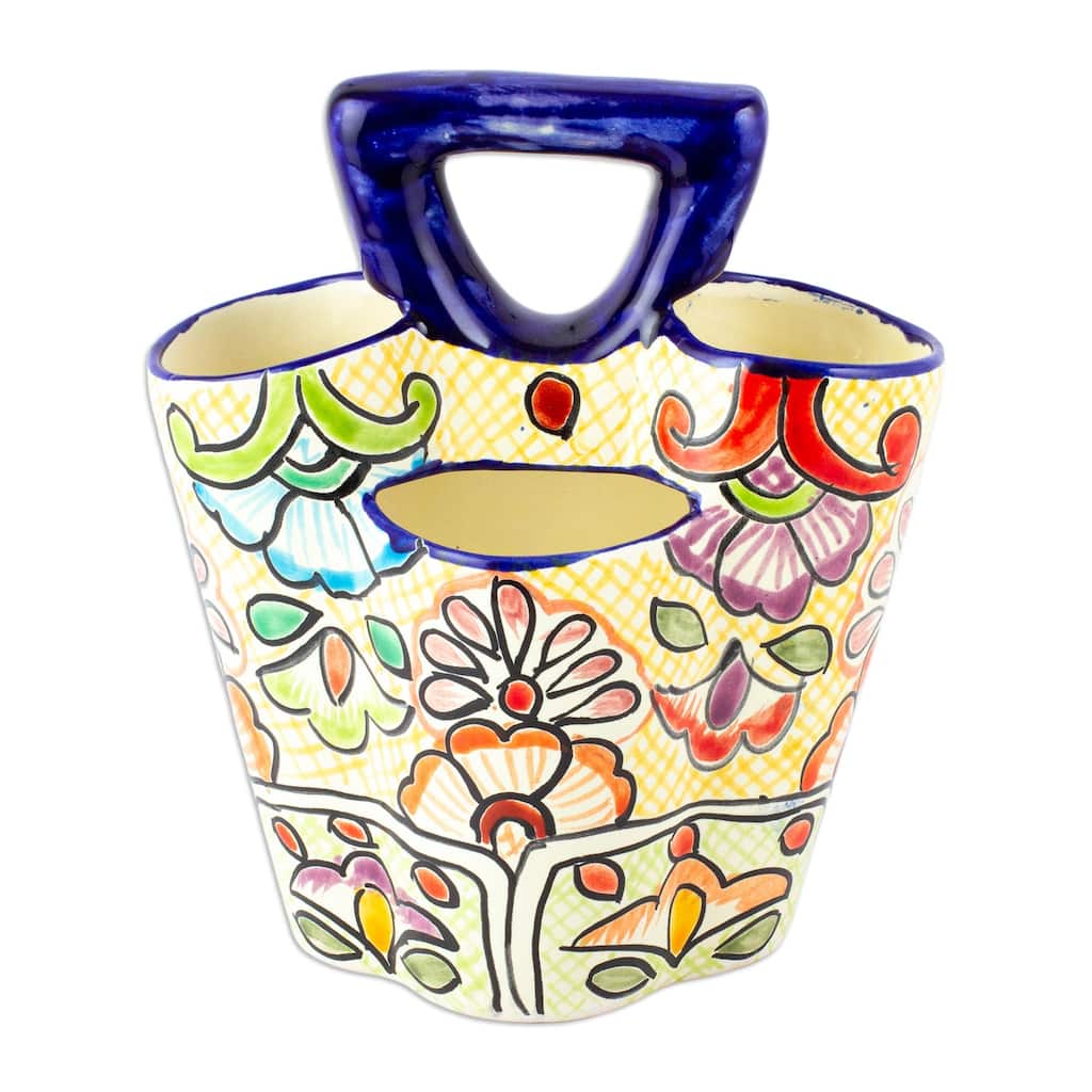 Novica Handmade Sunny Colonial Cutlery Ceramic Silverware Server