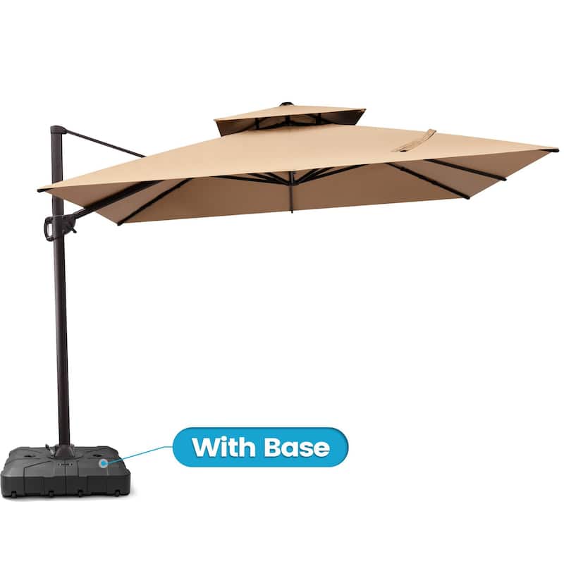 11 x 11 FT Outdoor 360 Degrees Rotation Patio Cantilever Umbrella with Base - Tan
