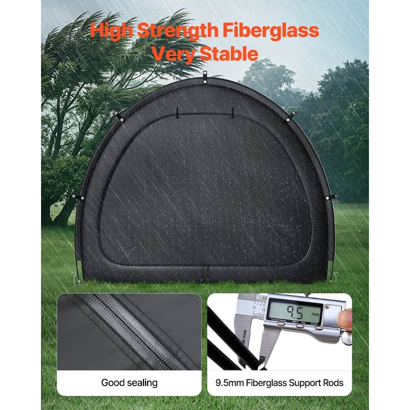 Black Waterproof Outdoor Bike Shed for 1-2 Bicycles Fan-Shaped Oxford Cover with Dual Access Doors - 1 to 2 Bikes