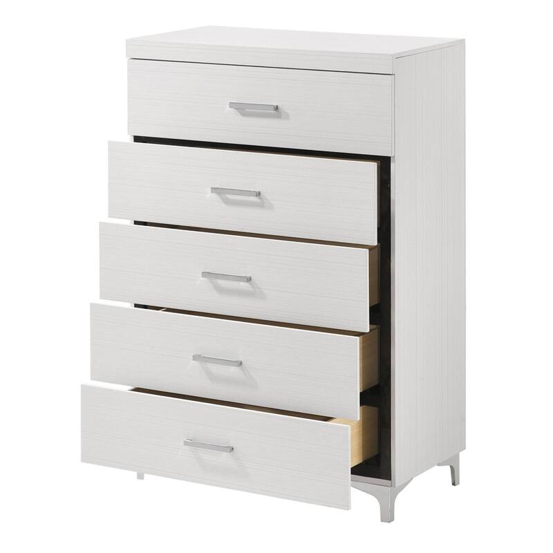 Contemporary White 5-Drawer Storage Chest, Wooden Bedroom Essential