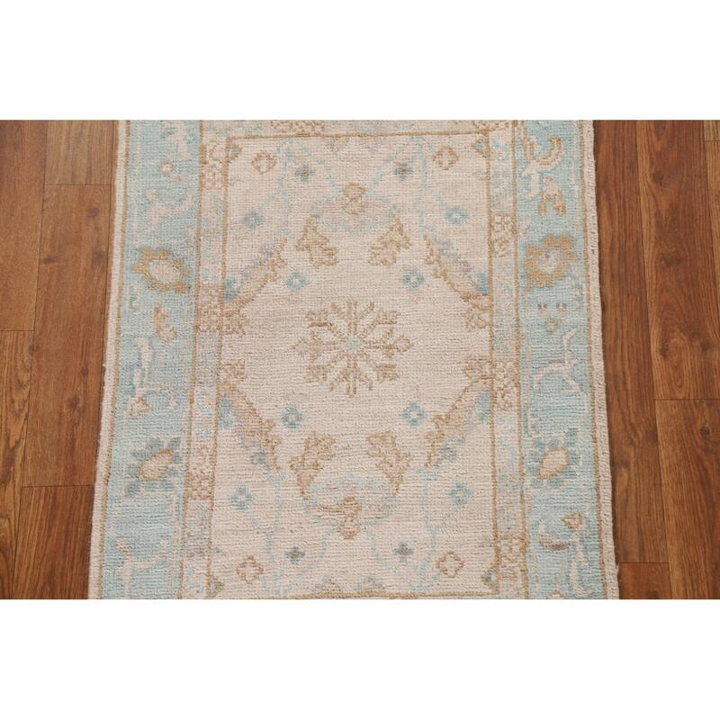 Hand Knotted Oriental 100% Wool Carpet Transitional Geometric Peach Oushak Area Rug - 2' 10'' X 1' 11''