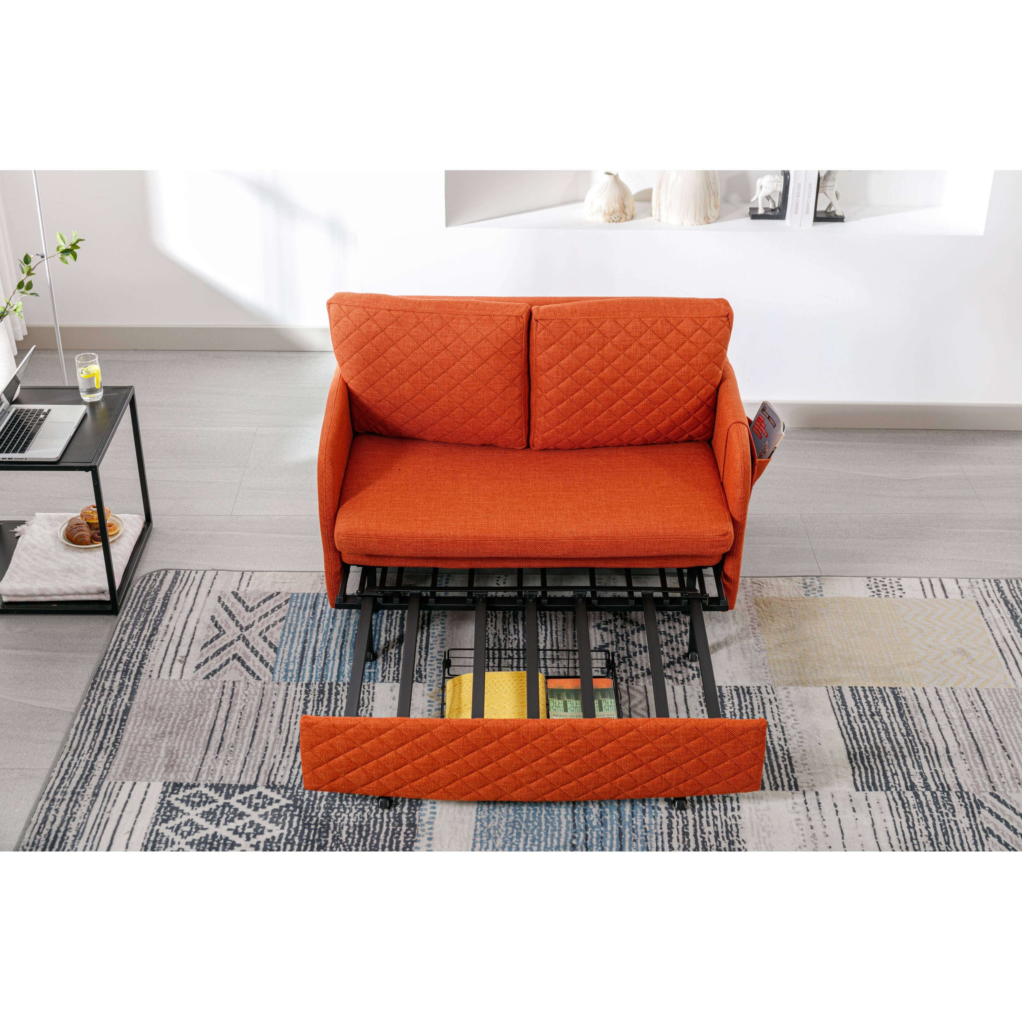 Modern Sleeper Loveseat Linen Futon Sofa Bed for Livingroom Couch Bed