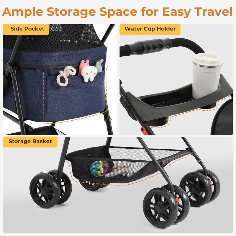 3 in1 Folding Dog/Cat Stroller for Medium Small Pets