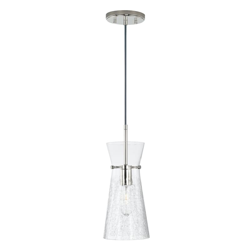 6" 1-light Pendant w/ Clear Half-Crackle Tapered Glass - Polished Nickel