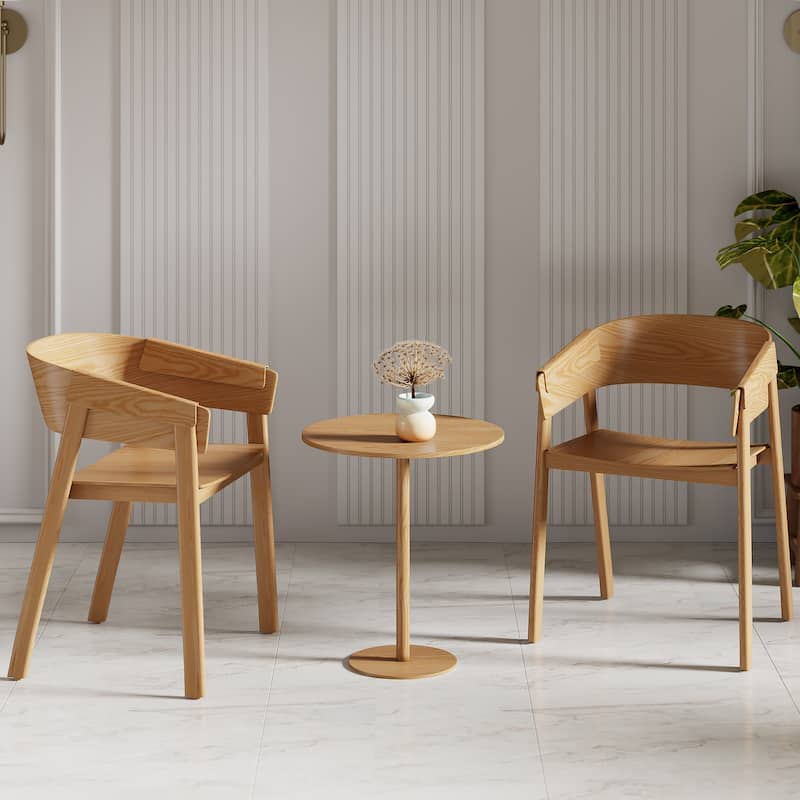 Mid-Century Modern Solid Wood & Oak Veneer Dining Chair, Set of 2