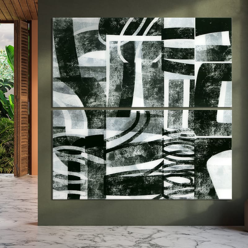 "Compartment A & B" Oversized 72"x 36" Frameless Free-Floating Reverse Printed Tempered Art Glass Panels Set