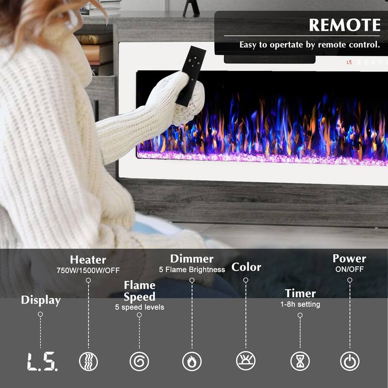 Bossin 70" Fireplace TV Stand with 36" Electric Fireplace, TV Stand for TVs Up to 80", 16 Colors LED Lights/Entertainment Center