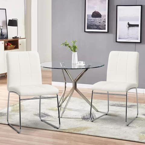 Modern Checkered Faux Leather Dining Chairs with Chrome Legs