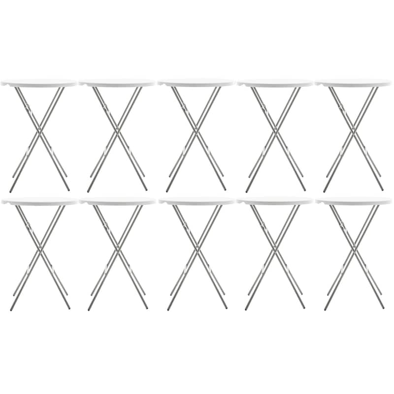 BTEXPERT White 2.63 Foot Round Plastic Bar Height Folding Cocktail Table For Banquet Dining Party Home Indoor Outdoor Set of 10 - White