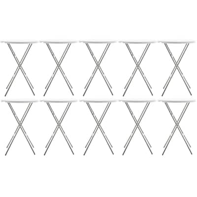 BTEXPERT White 2.63 Foot Round Plastic Bar Height Folding Cocktail Table For Banquet Dining Party Home Indoor Outdoor Set of 10