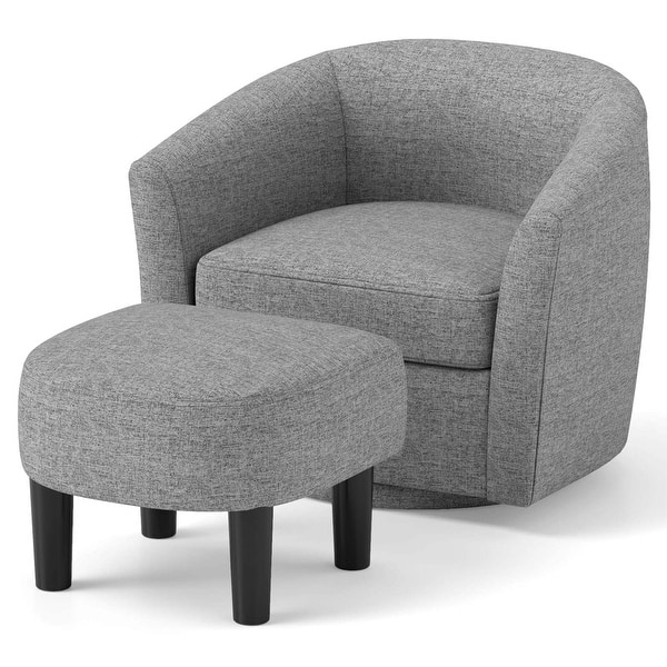 slide 2 of 10, Costway Swivel Barrel Chair with Ottoman Footrest Curved Backrest & - See Details See Details