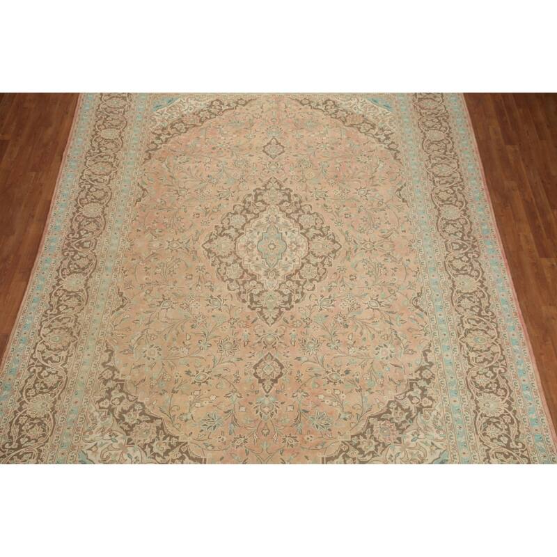 Hand Knotted Oriental 100% Wool Carpet Traditional Floral Coral Mashad Area Rug - 13' 0'' X 9' 5''
