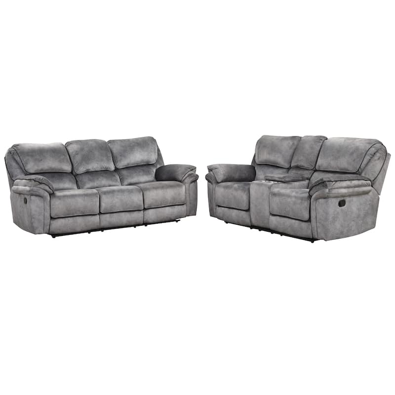 Rory 2-Piece Gray Manual Microsuede Manual Reclining Sofa Set with Power Charging Station