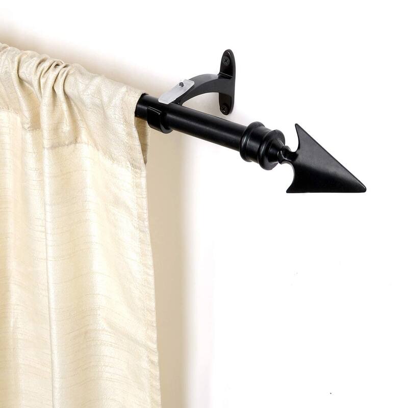 Deco Essential 3/4 Inch Curtain Rod for Windows & Doors Curtains Extendable Grey with Flat Arrow Finials & Brackets Set