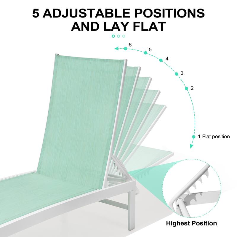Outdoor Adjustable Aluminum Chaise Lounge Chairs for Patio Pool Terrace - See Picture
