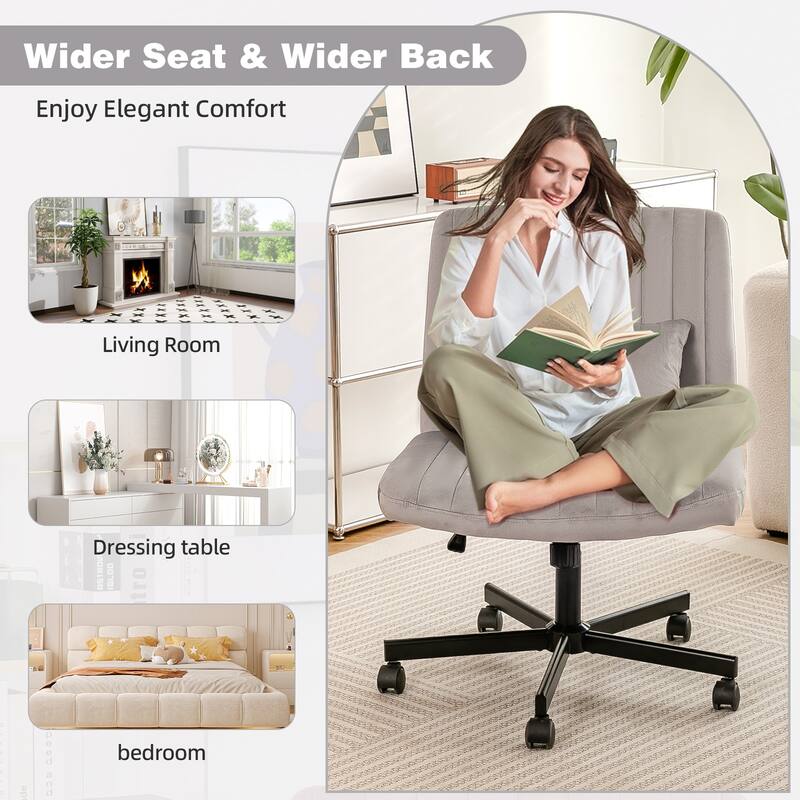 Velvet Criss Cross Armless Office Chair with Wheels - Versatile for Home Office, Meditation & Makeup