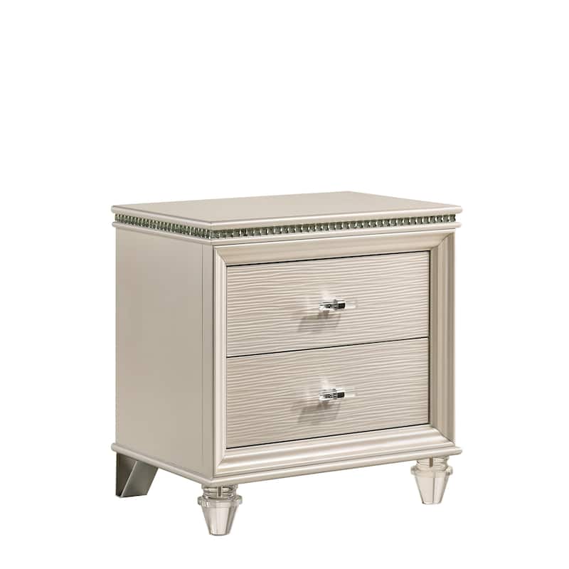 Allenby Transitional Pearl White Wood 2-Drawer Nightstand by Silver Orchid