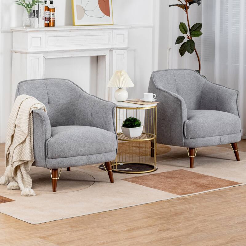 XINMICS Mid-Century Modern Accent Chair, Tufted Upholstered Armchair for Living Room, Bedroom, Set of 2