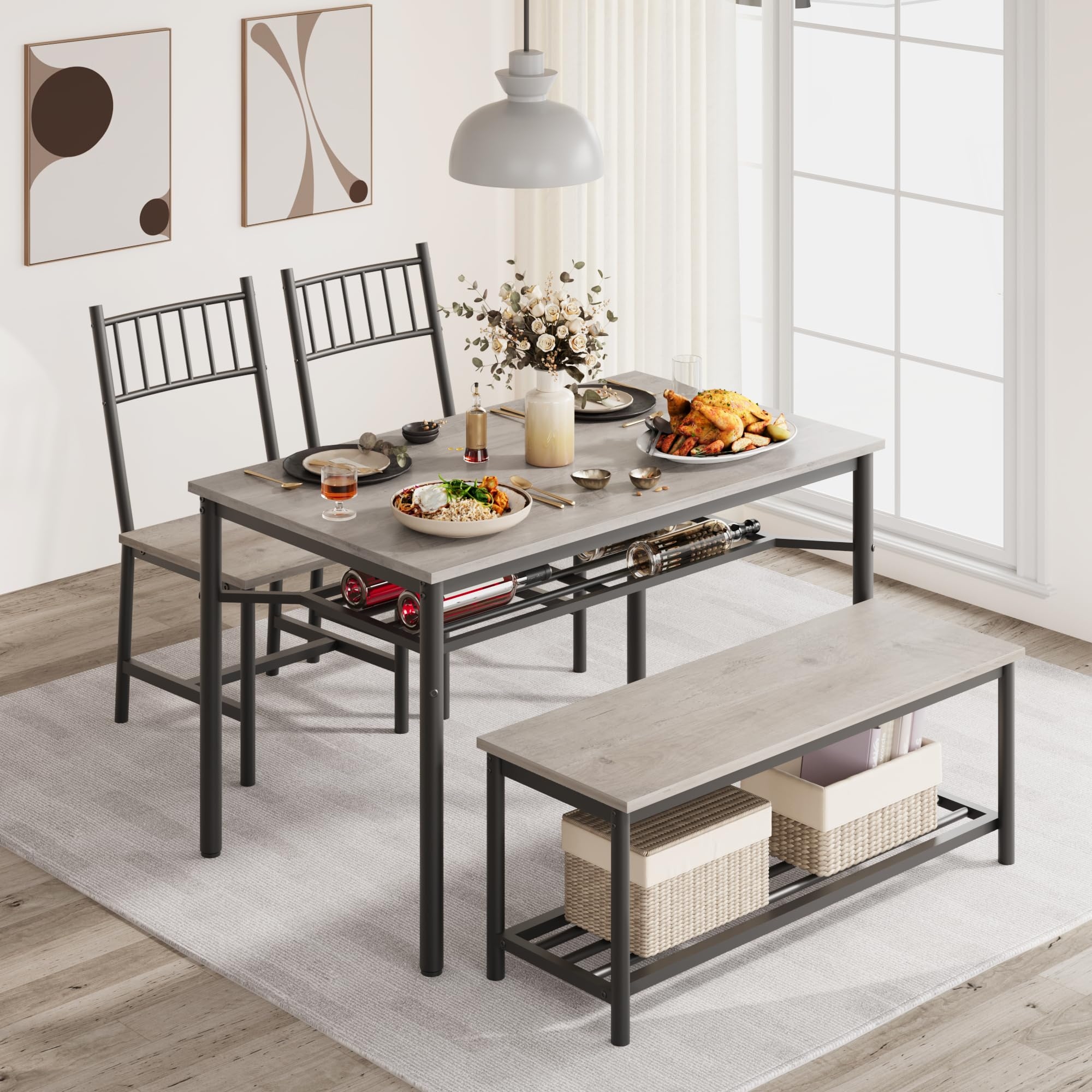 47.2 Rectangular Dining Table Set with Storage Bench and Wine Rack Bed Bath Beyond 38458729