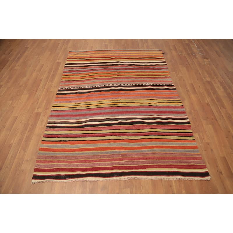 Hand Woven Oriental 100% Wool Carpet Southwestern Geometric Multi-Colored Kilim Area Rug - 6' 8'' X 4' 8''