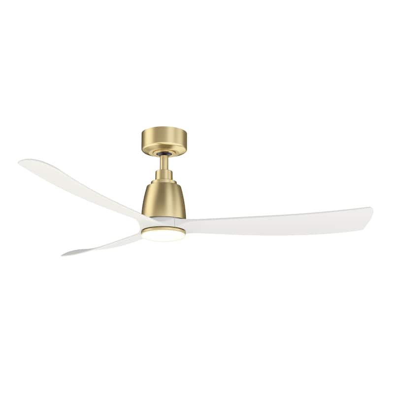 Kute - 52 inch Indoor/Outdoor Ceiling Fan with Matte White Blades - Brushed Satin Brass