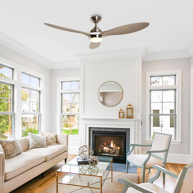 Modern Brushed Nickel 3-Blade LED Ceiling Fan with Remote Control - 56-in W x 13.7-in H