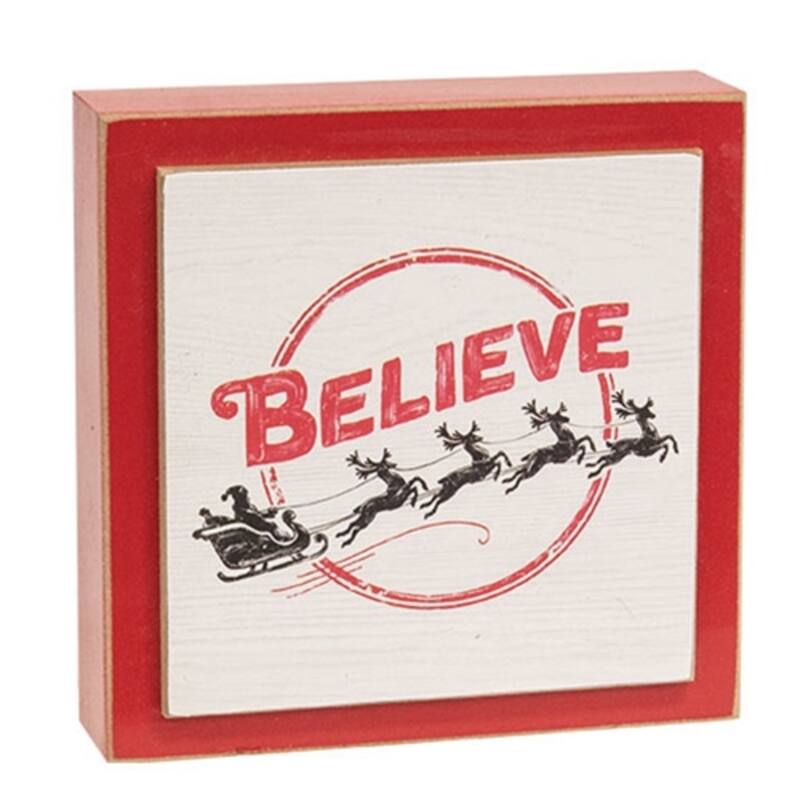 Rustic Layered Wood Box Sign with Santa Sleigh Design Seasonal Holiday Home Decor Accent - 6" H x 6" W X 1.5" D