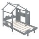 preview thumbnail 13 of 16, Twin Platform Bed with Windmill, Flower Decor & Desk - House Bed Style