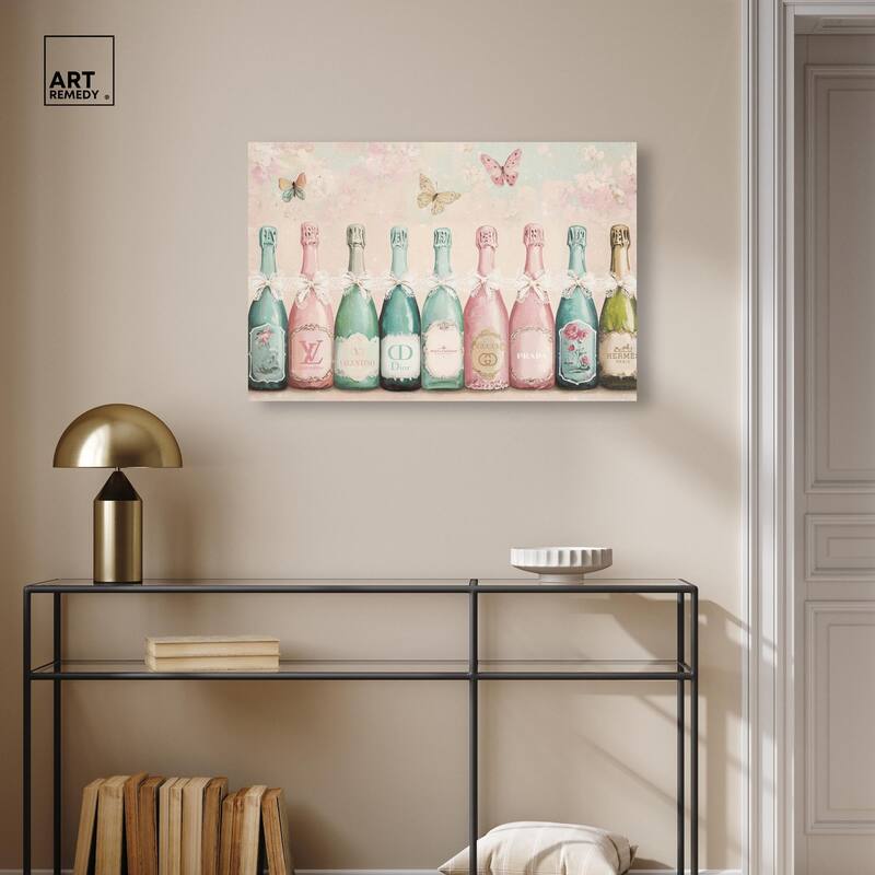 Champagne Mint and Pink Canvas by Art Remedy, Gallery Wrapped