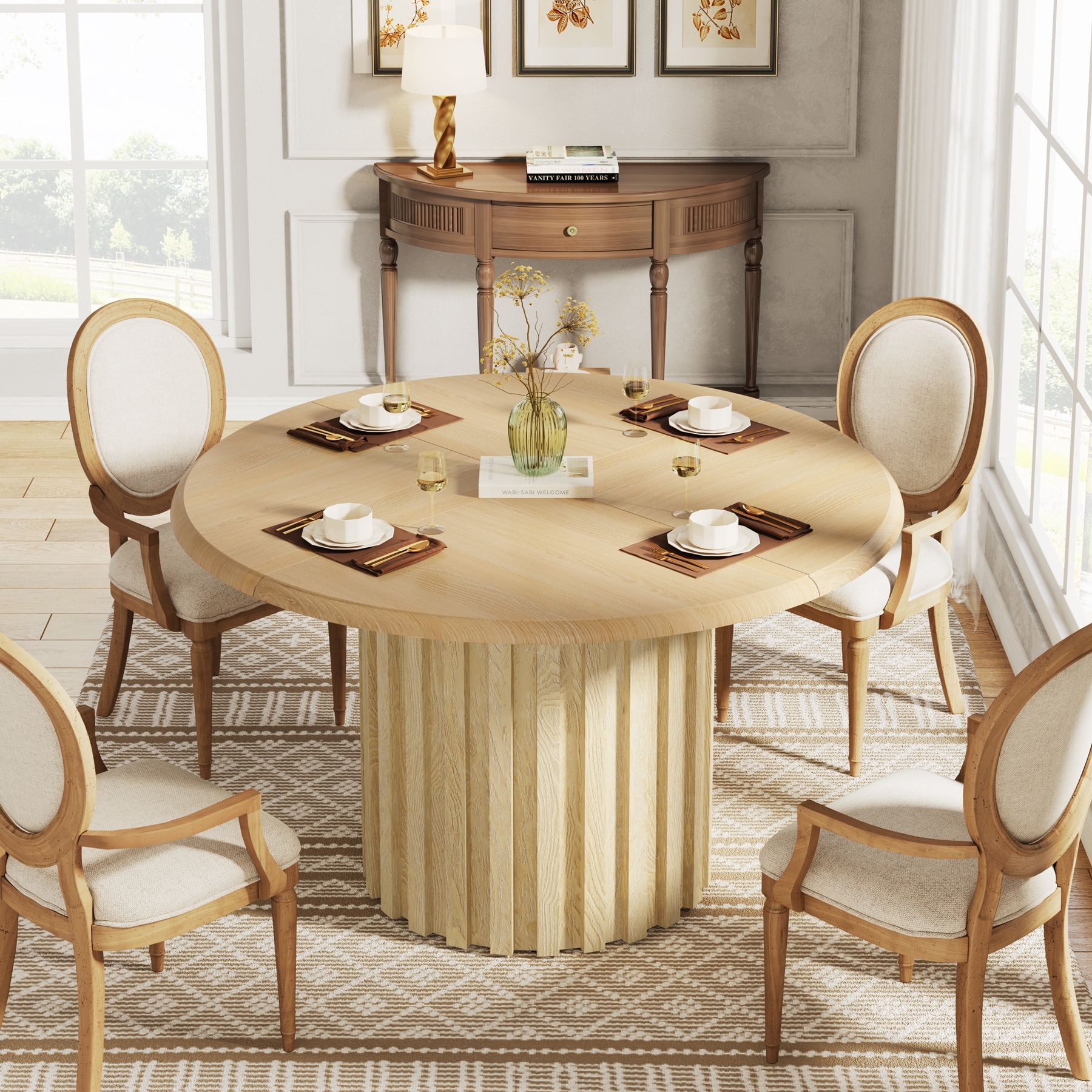 43.3" Round Farmhouse Dining Table for 4 - Kitchen & Dining