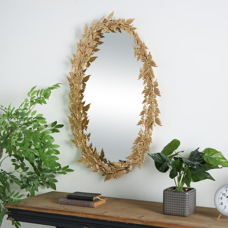 Metal Butterfly Oval 3D Wall Mirror - Gold - Roche River Decor - 5"Wx19"Lx33"H
