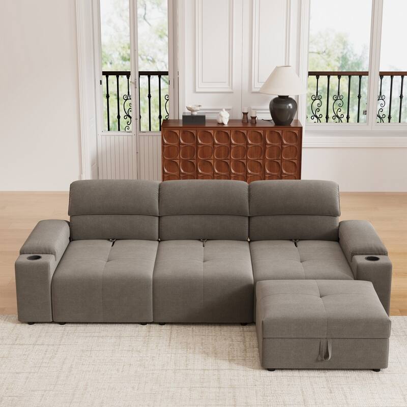 105" Modern L-shaped Cloud Sectional Sofa with Adjustable Backrest and Ottoman