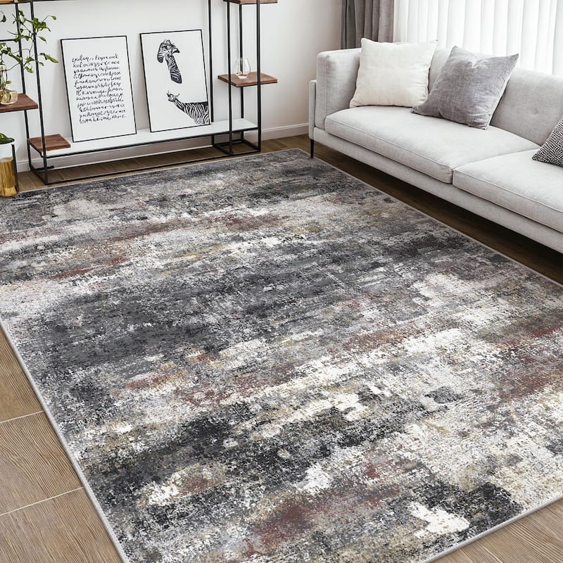 Mcow Abstract Low Pile Machine Washable Non-Slip Area Rug
