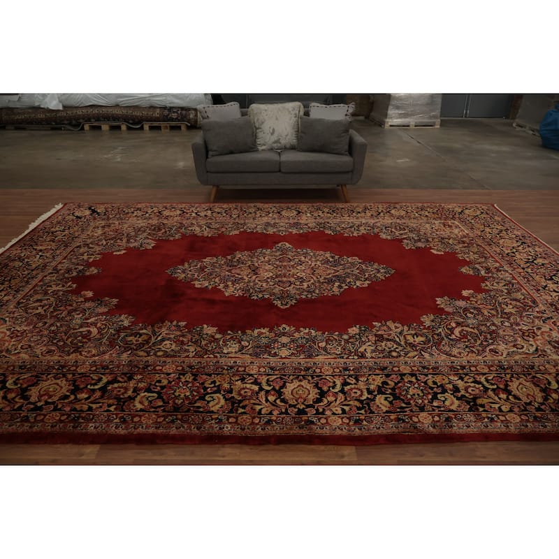 Hand Knotted Oriental 100% Wool Carpet Traditional Floral Red Mahal Area Rug - 13' 10'' X 10' 4''