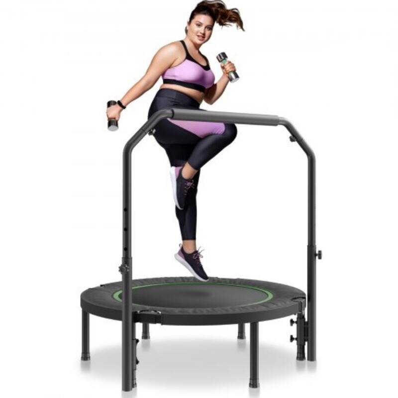 Black-Green Steel Fitness Trampoline, Adjustable Handle, Foldable - 40 Inch