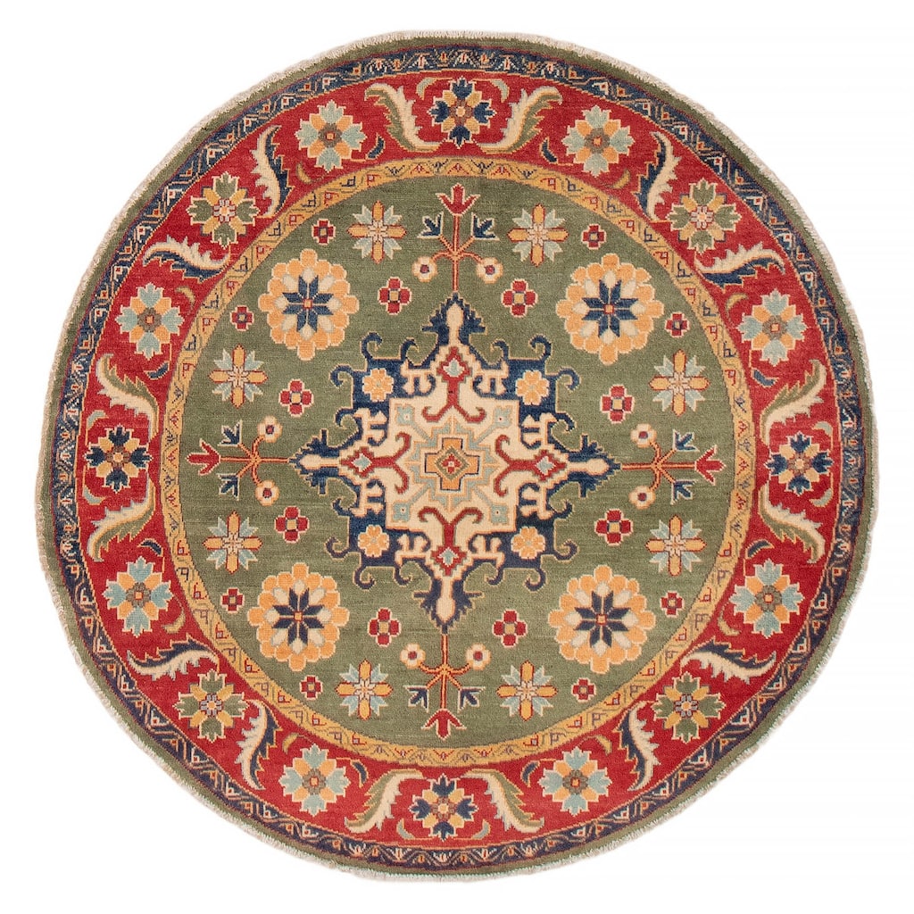 ECARPETGALLERY Hand-knotted Uzbek Ghazni Olive Wool Rug - 4'11 x 4'11