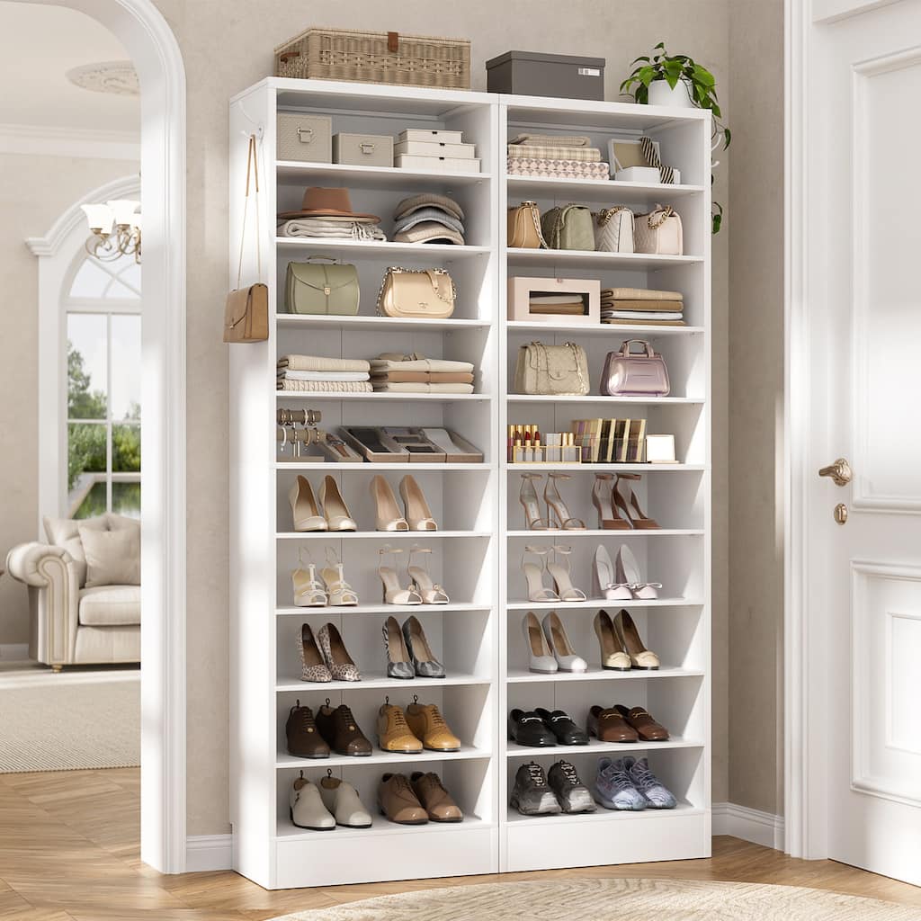 Freestanding 10-Tier Shoe Storage Cabinet,Narrow Wood Shoe Rack Shoe Organizer,Sturdy Closet Organizer Open Display Cabinet