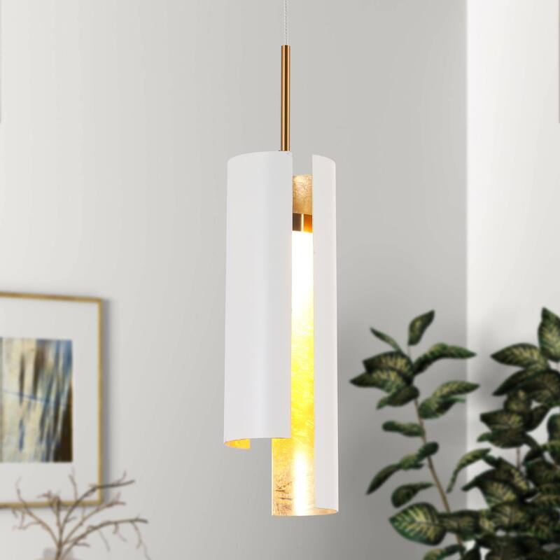 Black While 1-Light Modern Brass Gold LED Pendant Light Fixture for Kitchen Island - 3 x 3 x 14.3 - White