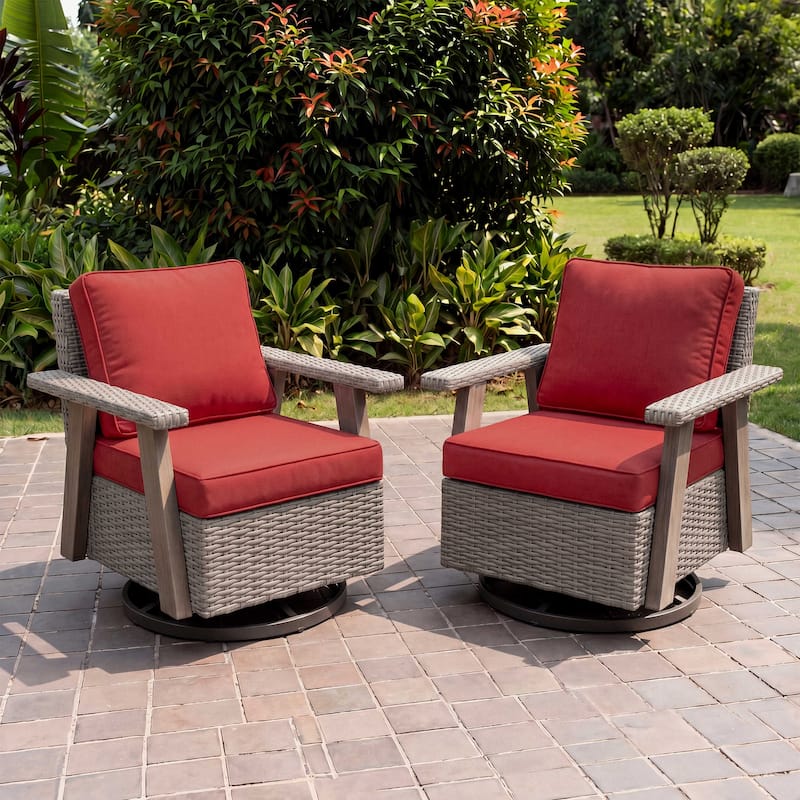 COZYWOR Outdoor Rattan Swivel Rocking Chair With Cushions