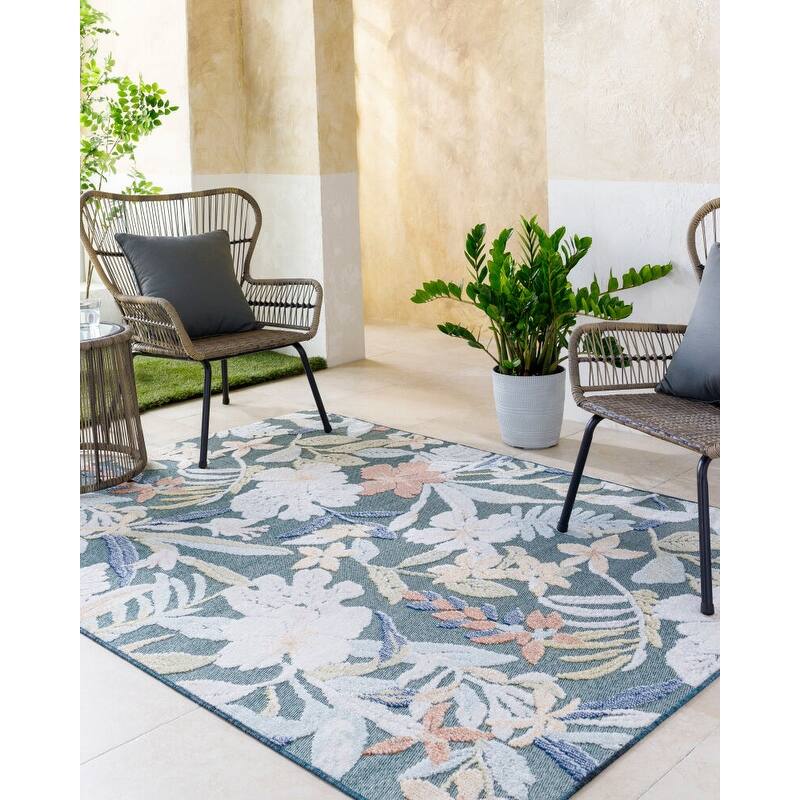 Livabliss Lakeside Coastal Indoor/Outdoor Area Rug - 2' x 2'11" - Charcoal/Cream