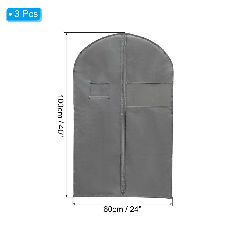 Garment Bag, 3pcs Breathable Suit Bag for Storage Hanging Clothes - Gray - 40"
