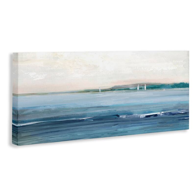 Stupell Morning Sky Abstract Nautical Ocean Landscape Distant Boats Canvas Wall Art - Blue