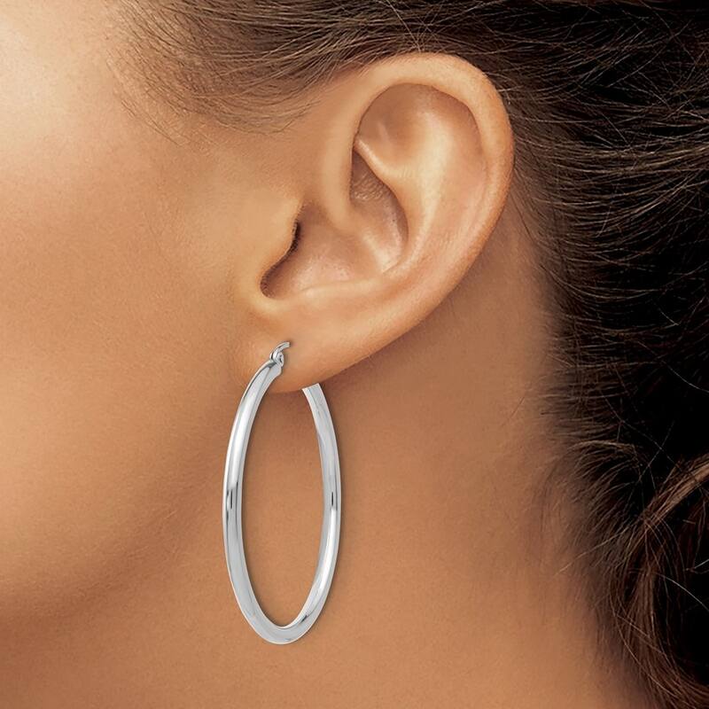 Curata 14k White Gold Polished Lightweight Tube Hoop Earrings - 41x42mm