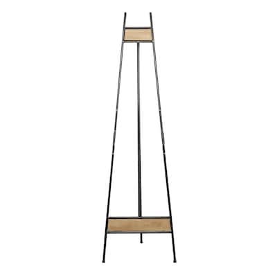 Metal Adjustable 3 Tier Display Easel with Chain Support and Wood Accents - Black - Roche River Decor