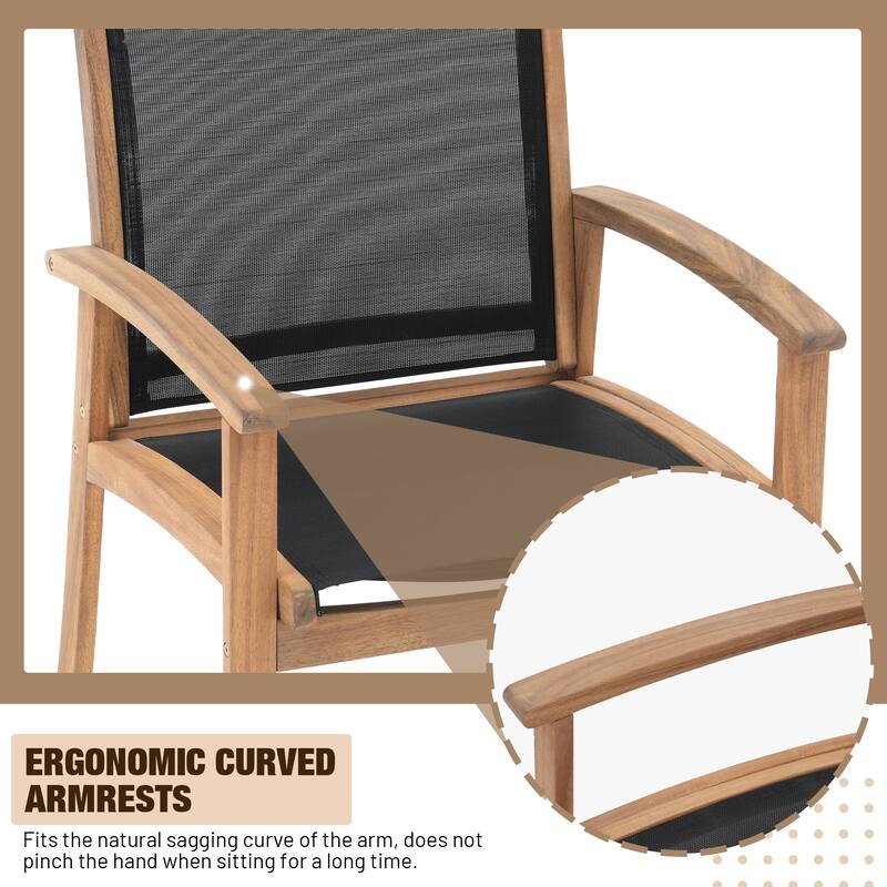 Outdoor 6-Person Acacia Wood Chair Set with Extendable Wooden Table
