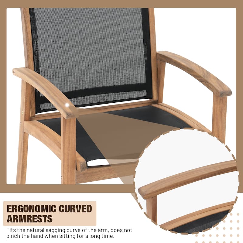 Outdoor Wooden Armchairs with Textilene Back (Set of 4)