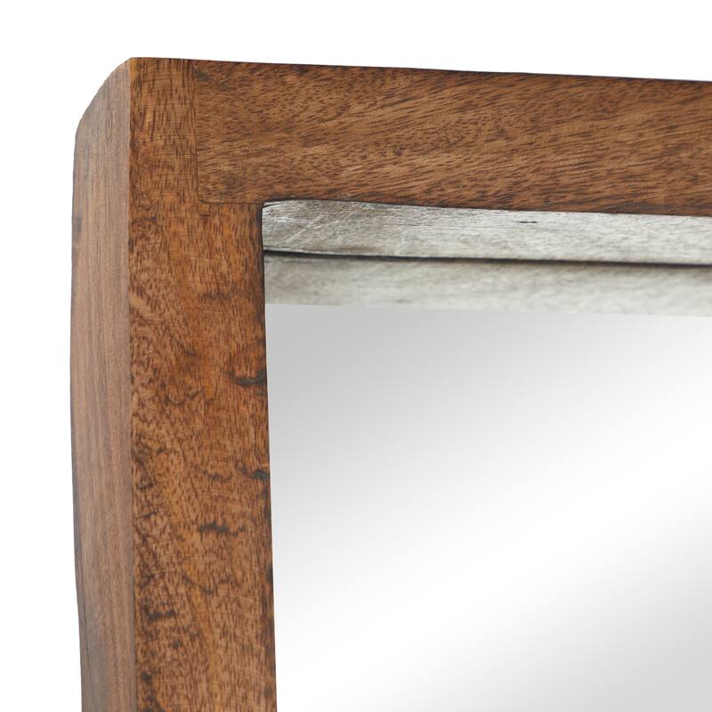 Brown Mango Wood Minimalistic Wall Mirror with Natural Wood Grain and Deep Set Frame
