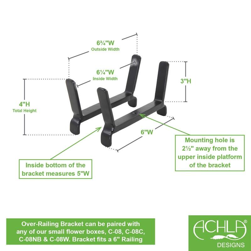 Achla Designs Flower Box Brackets for 2x6 Rail, 4 Inch Tall, Black Powder Coat Finish